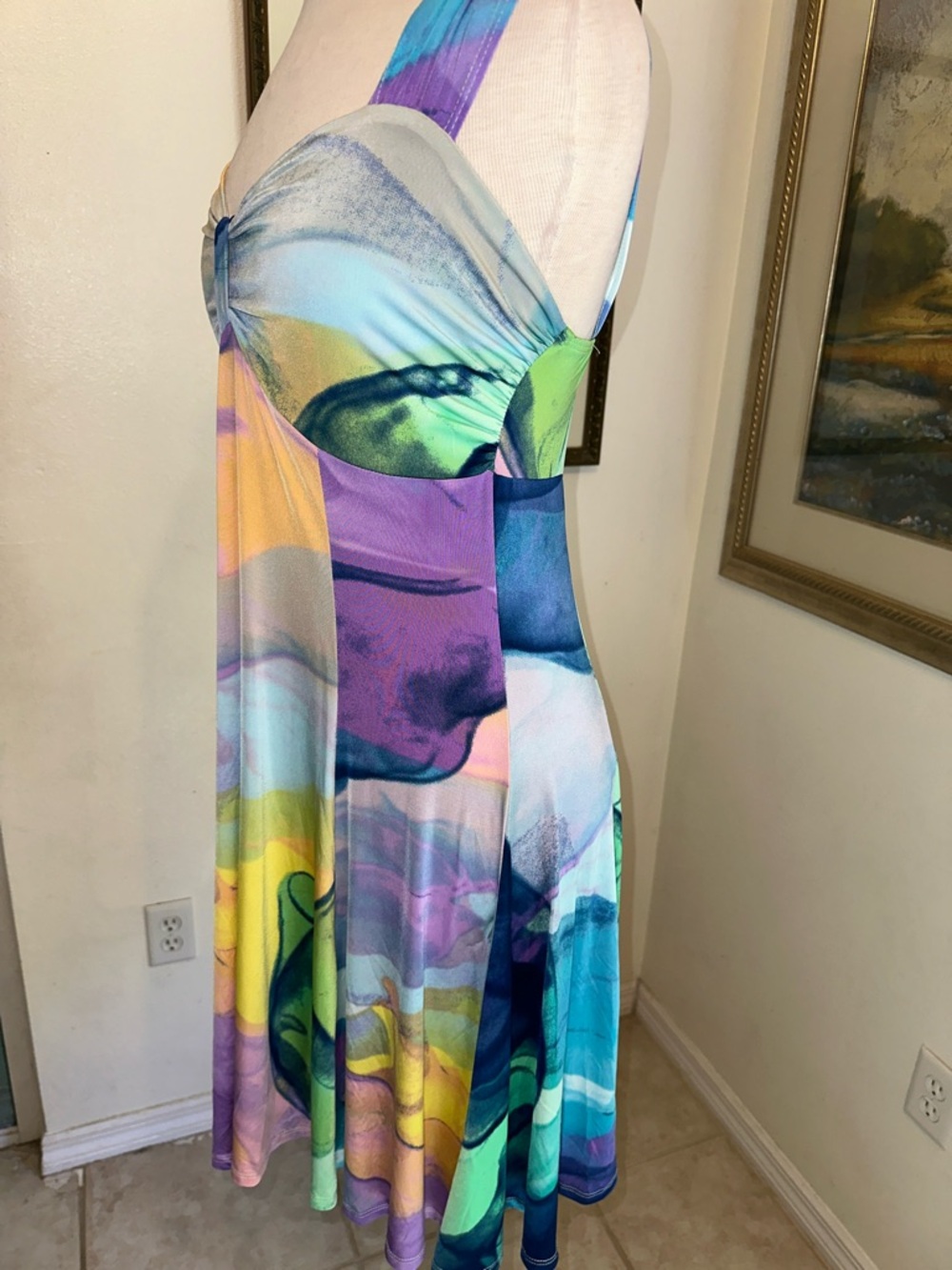Pretty Woman Multicolor Watercolor Midi Dress Size Medium - Picture 8 of 12